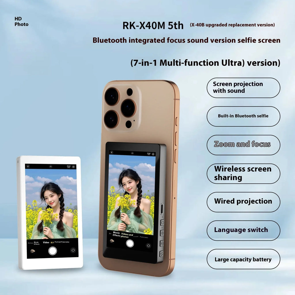 Mobile phone rear magnetic selfie display audio zoom with wireless Bluetooth screen projection