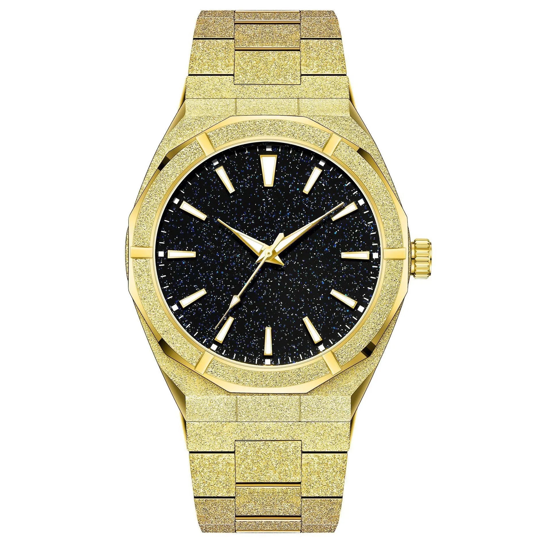 Men's frosted stainless steel business watch with luminous markers in silver colour option