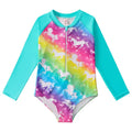 Girl's long-sleeve one-piece swimming suit in briefs style made from polyester fabric