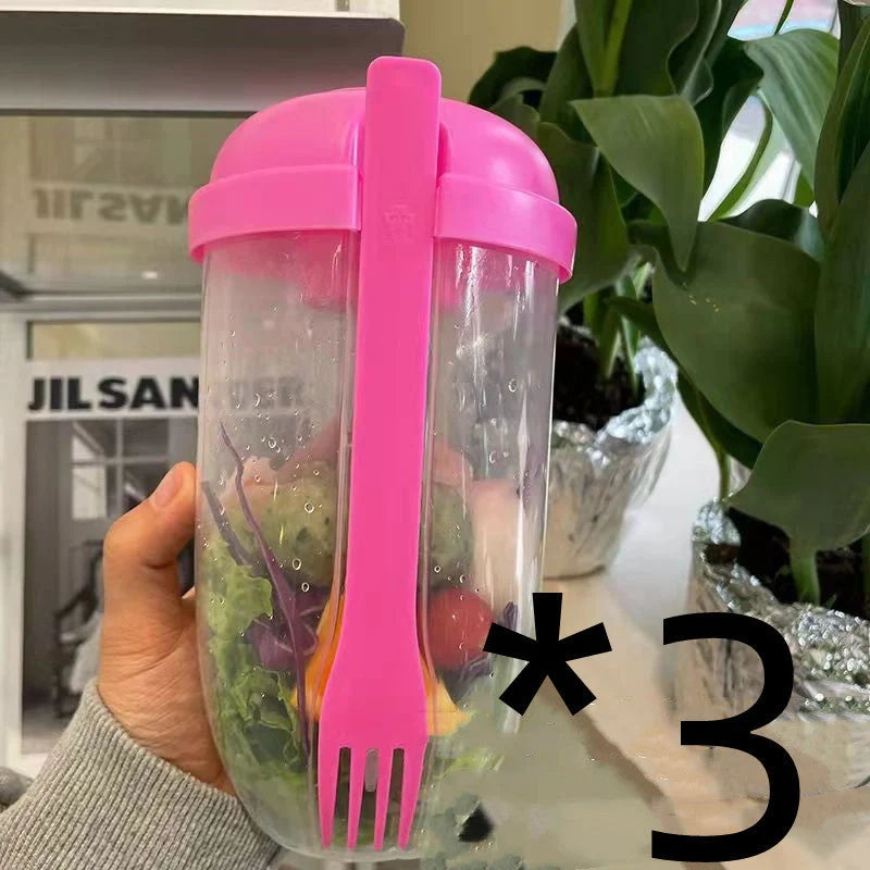 Modern minimalist salad cup with fork and cover in four colours, 1000ml capacity