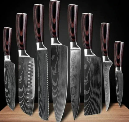 Premium stainless steel kitchen knife set with razor-sharp blades and ergonomic handles for precise cutting and slicing