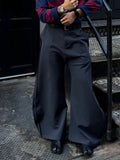 Grey scimitar wide-leg pants made of polyester with regular fit, plain design for casual daily wear.