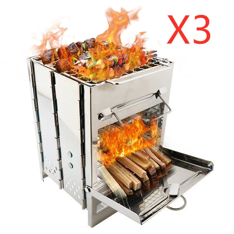 Adjustable folding wood stove for outdoor cooking, compact and windproof