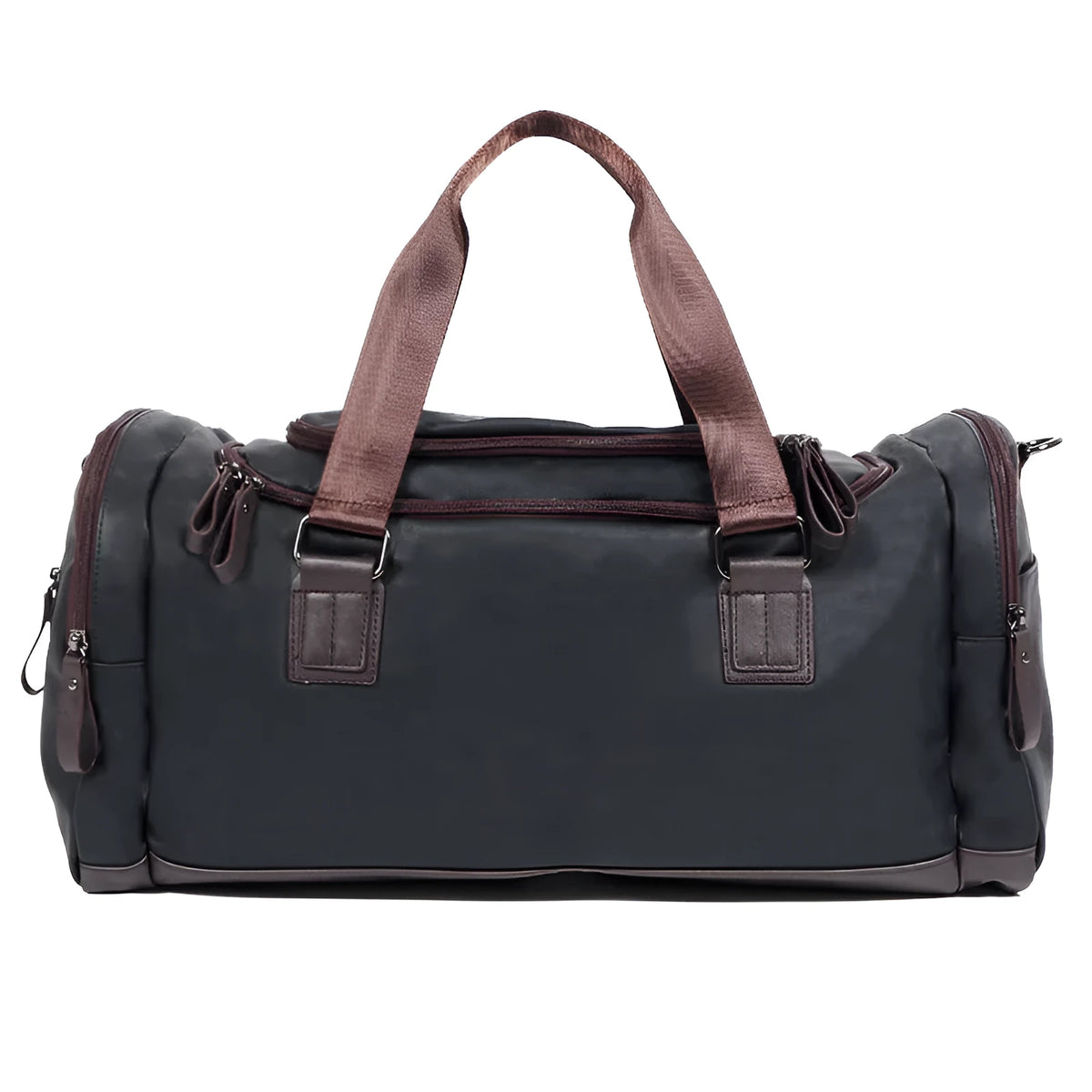 Men's fitness large capacity gymnastic valise in breathable PU leather, solid colour, black option