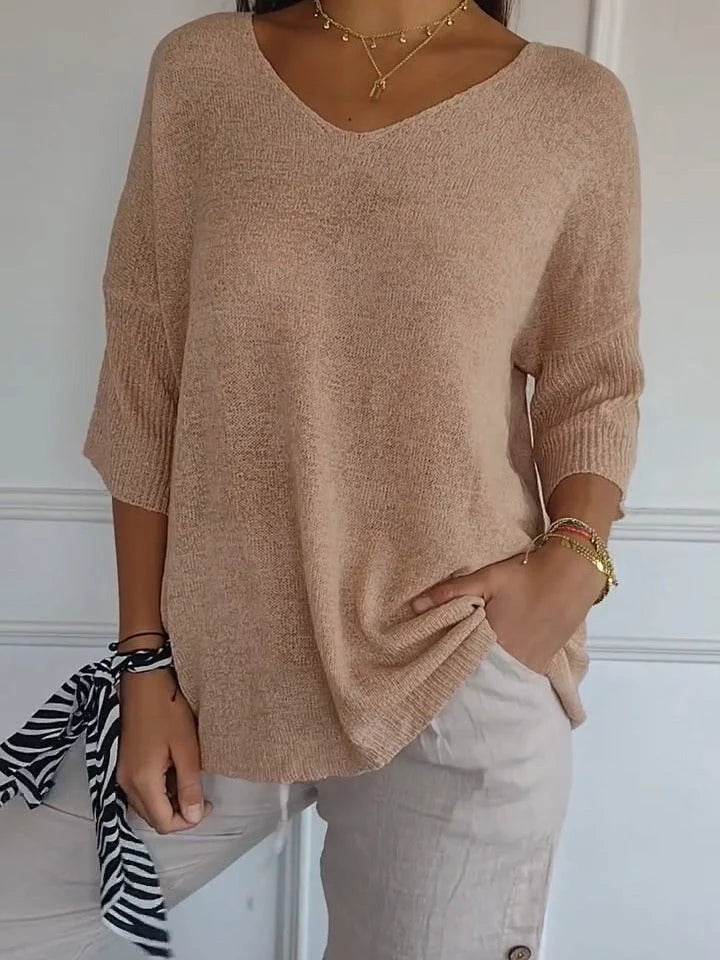 Women's Slimming V-neck Long Sleeve Sweater in various colours