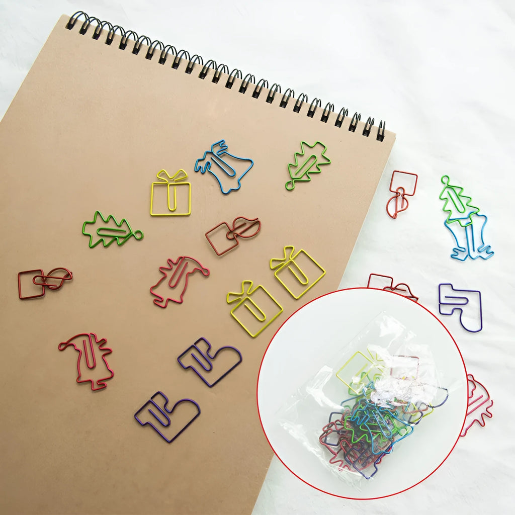 Assorted Christmas-themed special-shaped metal paper clips in festive colours, set of 18 pieces