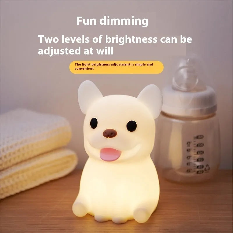Silicone animal night light with USB charging port and dimming control for bedroom use