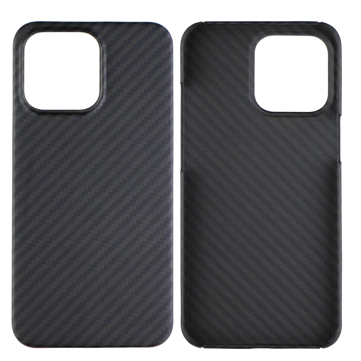 Matte black Kevlar fibre iPhone 12 case with crater texture and exposed buttons for drop protection