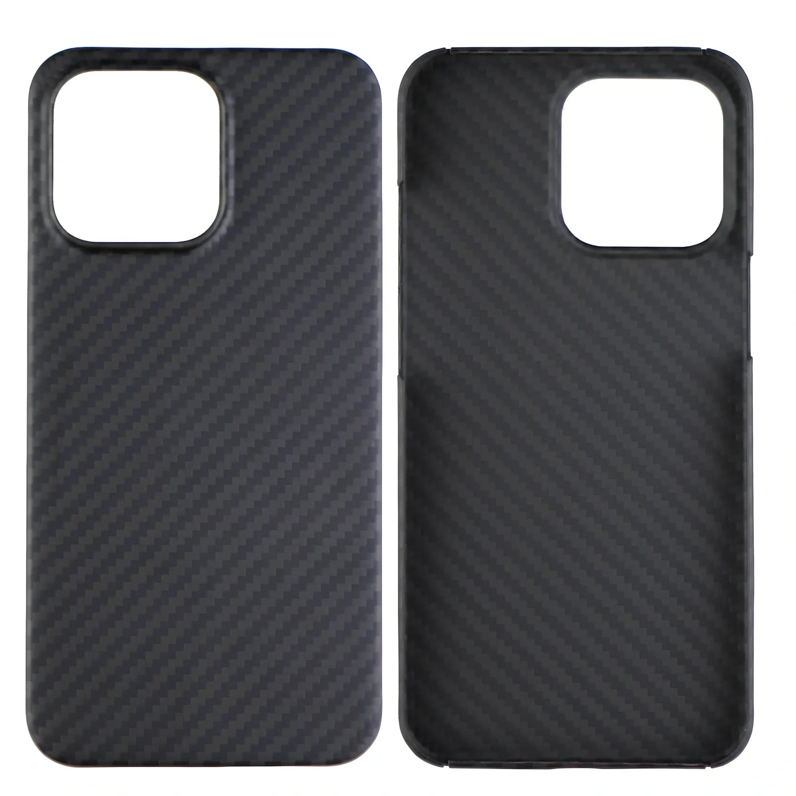 Matte black Kevlar fibre iPhone 12 case with crater texture and exposed buttons for drop protection