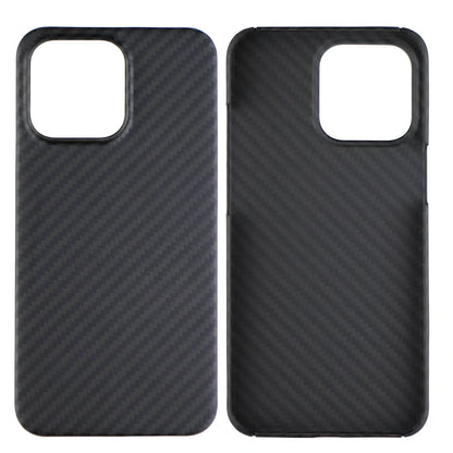 Matte black Kevlar fibre iPhone 12 case with crater texture and exposed buttons for drop protection