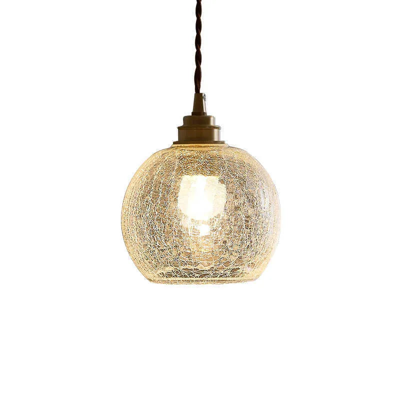 Retro style brass and glass ball chandelier with compact dimensions on a white background.