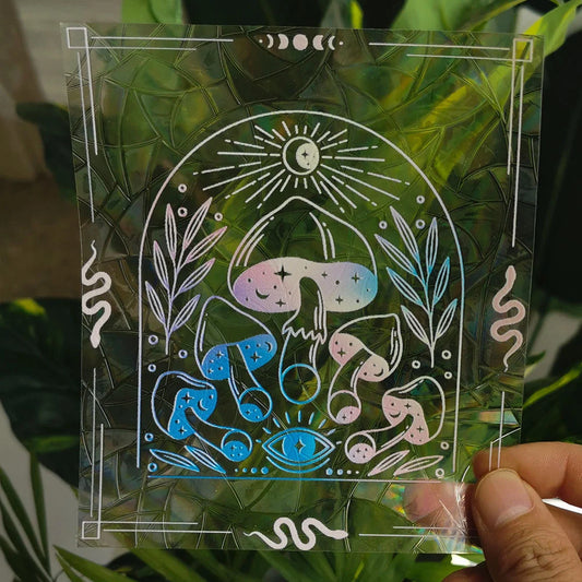 Colourful rainbow prism mushroom static glass sticker for windows