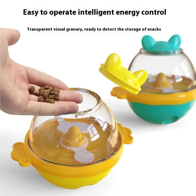 Lake blue TPR slow feeder dog toy, a tumbler-shaped puzzle feeder on a white background