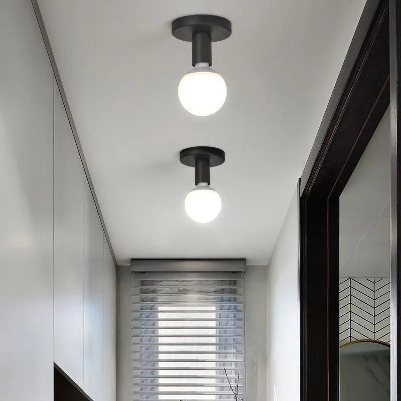 Nordic iron ceiling light in black finish for hallway or balcony use