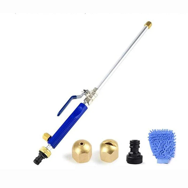 High-pressure electric water gun in blue and silver for car and garden cleaning