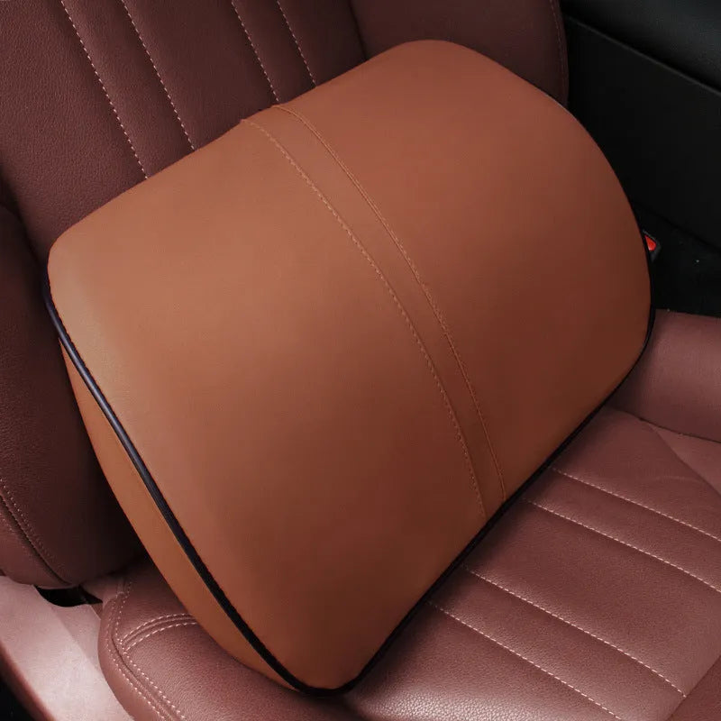 Memory foam car cushion in leather with cotton filler for headrest or lumbar support