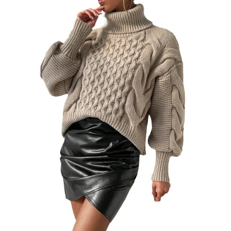 Twist thread solid colour loose sweater for women, white pullover with long sleeves, polyester fabric
