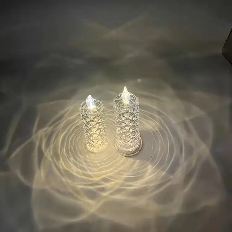 Rose pattern refraction LED electronic candle light in red, PVC construction, available in large and small sizes