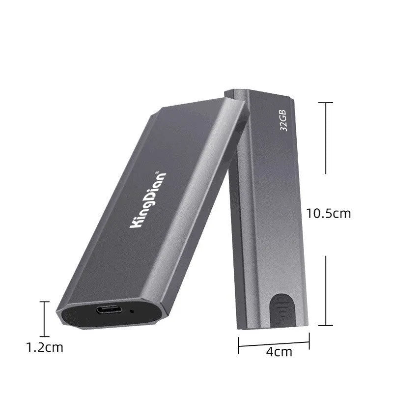 Grey aluminium external SSD with USB 3.0 connector for mobile phone and computer storage