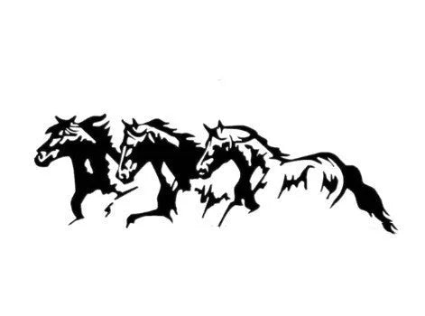 Three Horses design car sticker in black, white, red, and blue colour options, 25cm long.