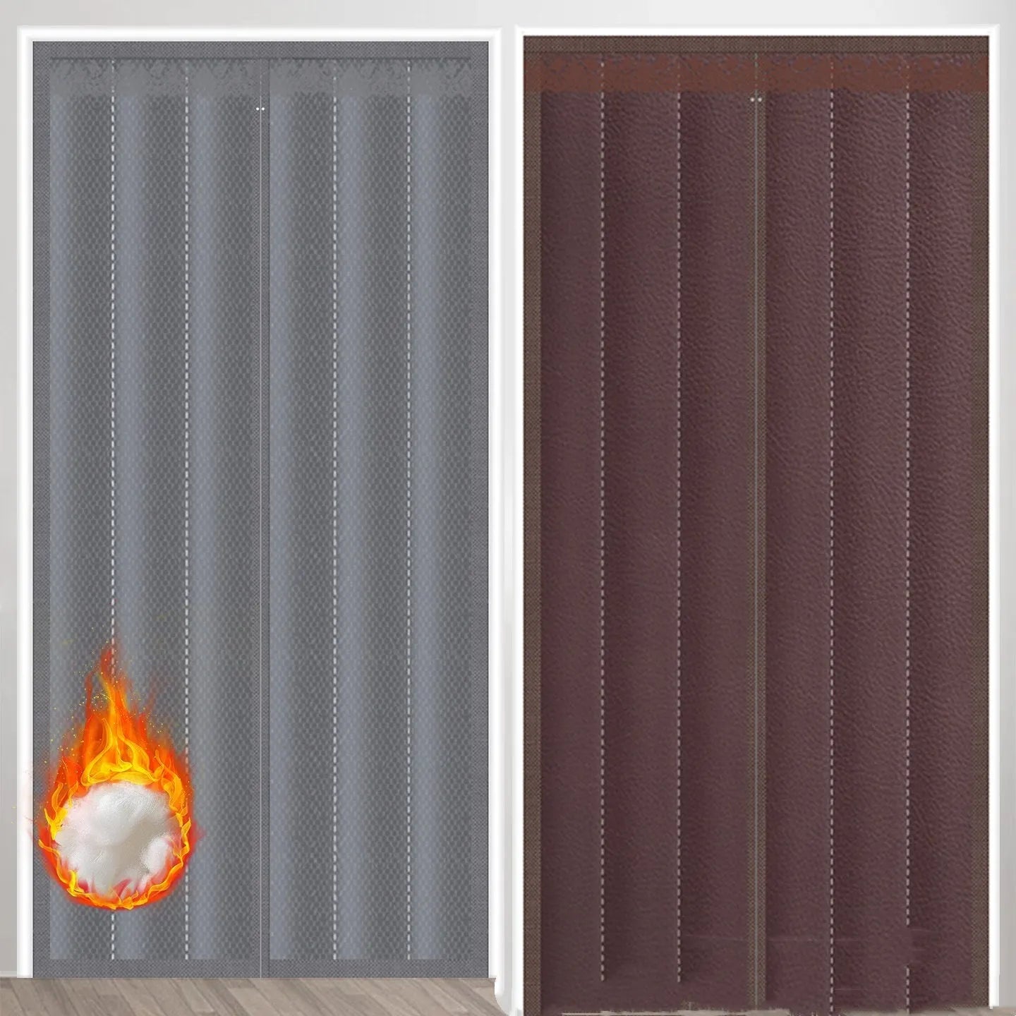 Full seam long magnetic strip cotton door curtain in Oxford cloth shown in a New Chinese style design.