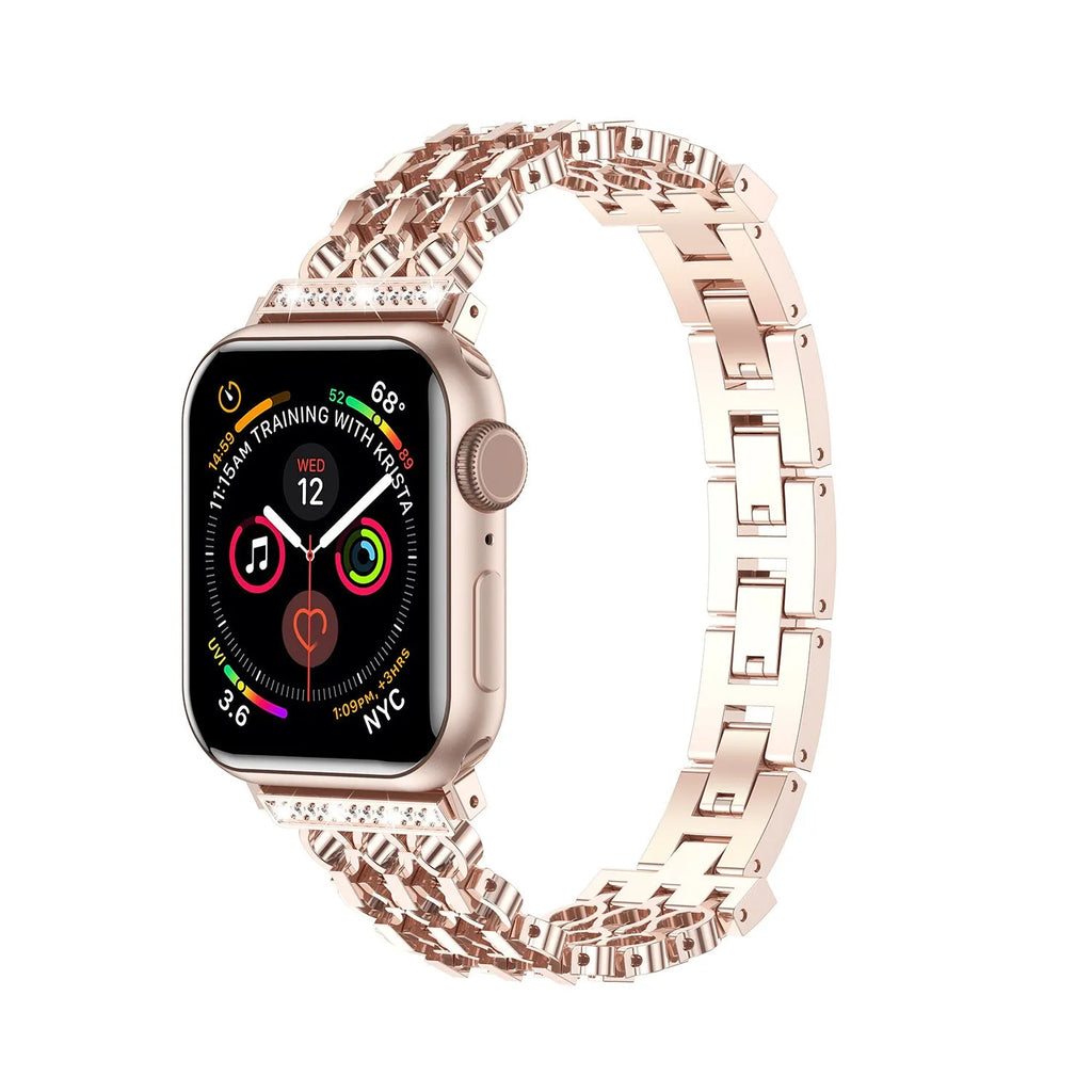 Stainless steel mesh detachable watch strap for iWatch in black, rose gold, and silver, 38-49mm sizes