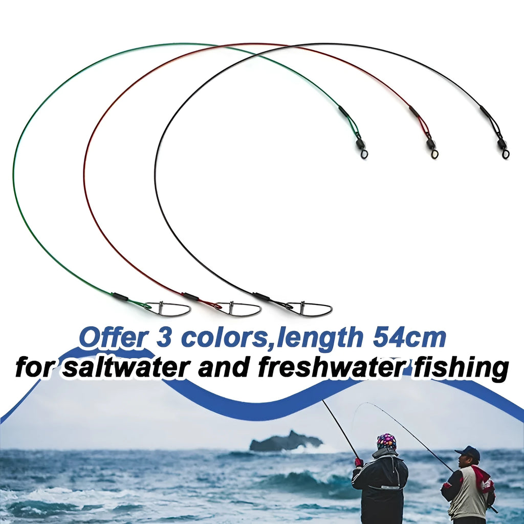 10-piece set of 54cm anti-bite steel wire fishing pins in black green and red colours