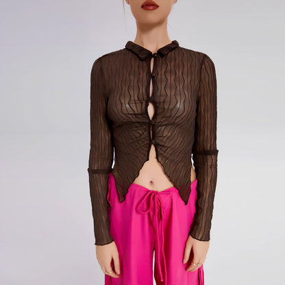 Women's black slim-fit long-sleeved lapel T-shirt, 80% polyester 20% spandex, 60cm sleeves, sizes S M L