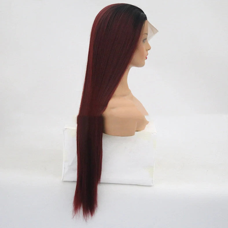 Burgundy trellis headpiece with 26-inch straight high temperature silk hair