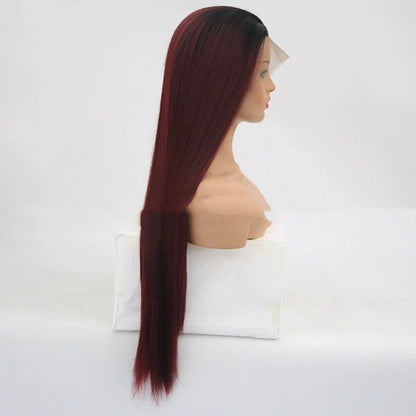 Burgundy trellis headpiece with 26-inch straight high temperature silk hair
