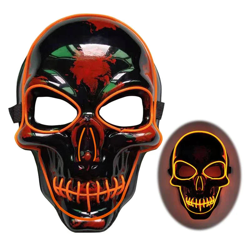 Spooky Halloween skeleton mask with glowing LED lights in various color options