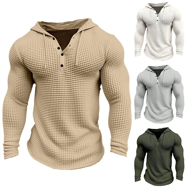 Men's slim fit waffle knit pullover in solid colours for spring and autumn wear