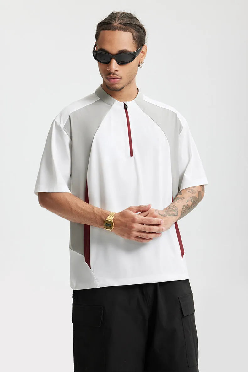 Men's lightweight polyester top with stitching detail in black colour
