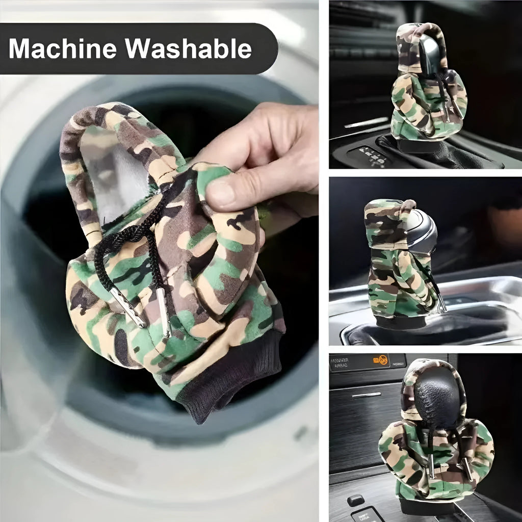 Grey camouflage sweater style knitted gear lever cover for universal automatic car shift stick