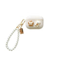 Rice White Bear TPU silicone protective shell for AirPods case with pearl chain
