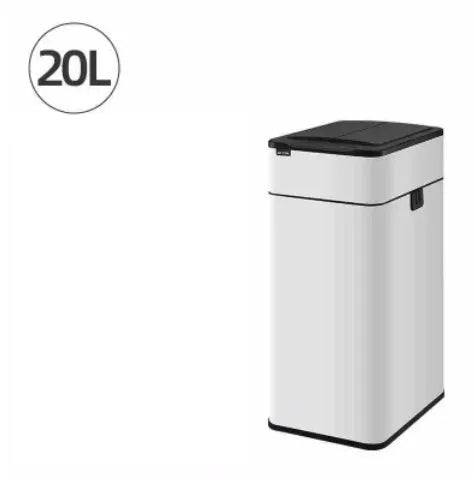 Square inductive smart trash can in stainless steel or white with touchless lid and deodorant function