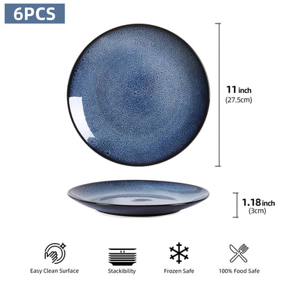 Set of 6 ceramic plates for steak, salad, and more, microwave and dishwasher safe