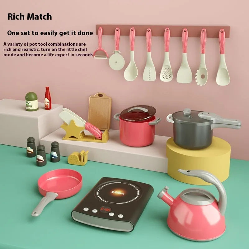 Children's plastic kitchen toy set with simulated rice cooker in green, 32 pieces for ages 4-6