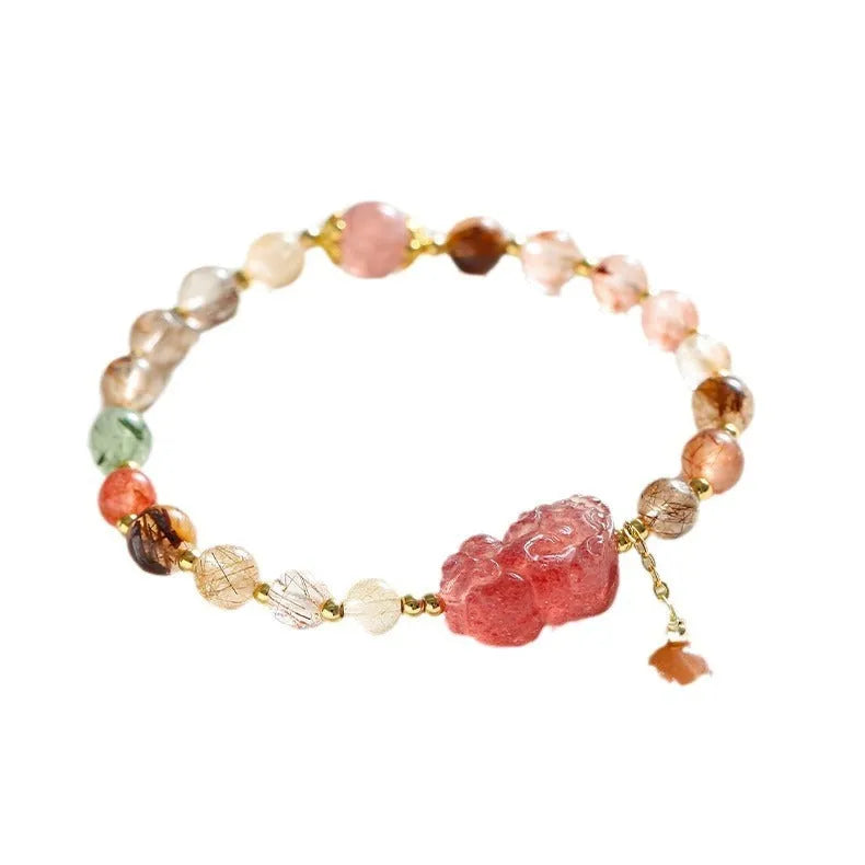 Strawberry quartz and copper bracelet with pearl accents in Chinese natural style for women