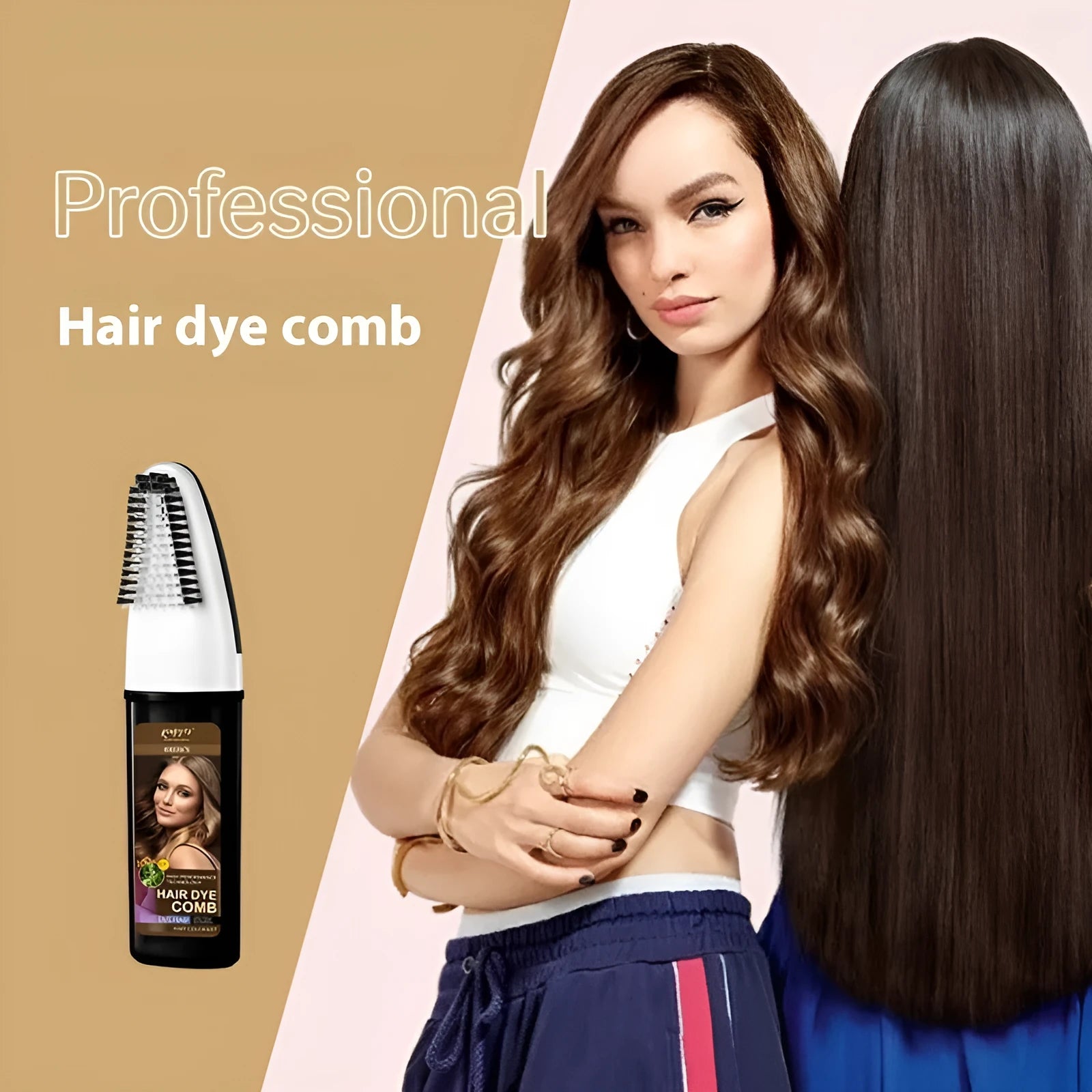 Hair dye comb kit with three 200ml bottles in brown, dark brown and wine red colours