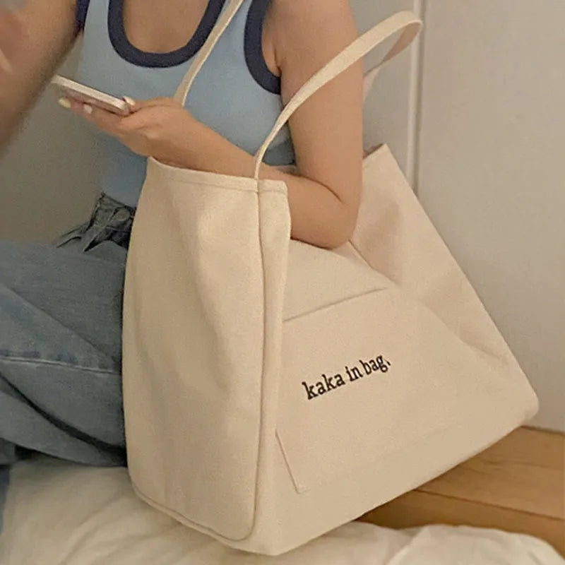 Canvas large capacity tote bag in solid colour for shopping and daily use