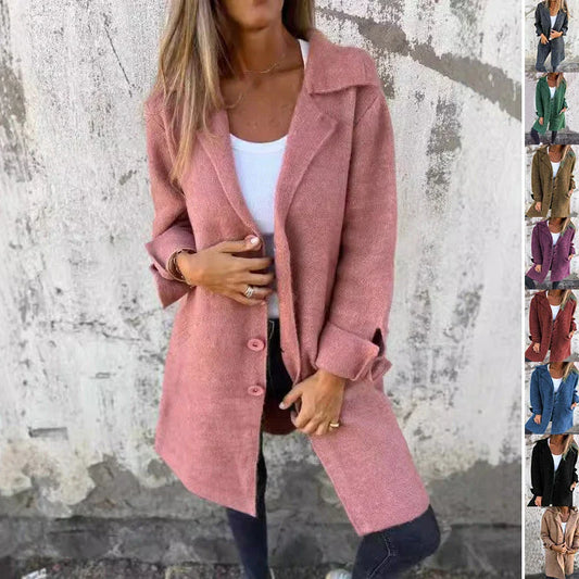 Stylish women's mid-length cardigan with pockets in a variety of trendy colors