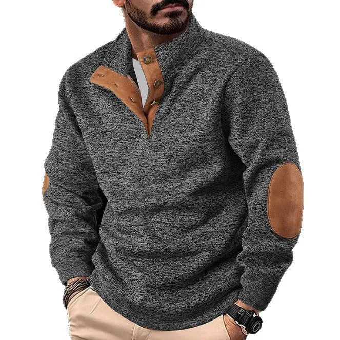 Men's casual printed pullover sweatshirt with patch pocket, loose fit, long sleeves, Japanese cotton blend, size S to 5XL
