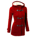 Hooded cotton-padded jacket for women in solid colour, slim fit, polyester fabric