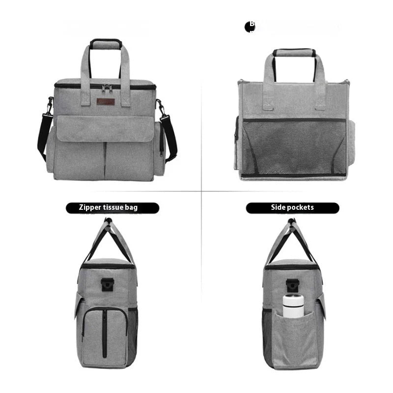 Grey dog travel backpack kit with removable divider and bonus training bag