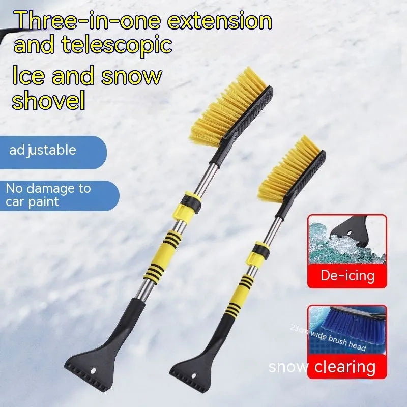 Winter car snow scraping brush with long handle for vehicle defrosting in blue and yellow colour options
