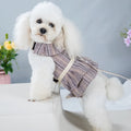 Pet harness vest with chest strap and attached hand-holding rope in beige and purple colour options