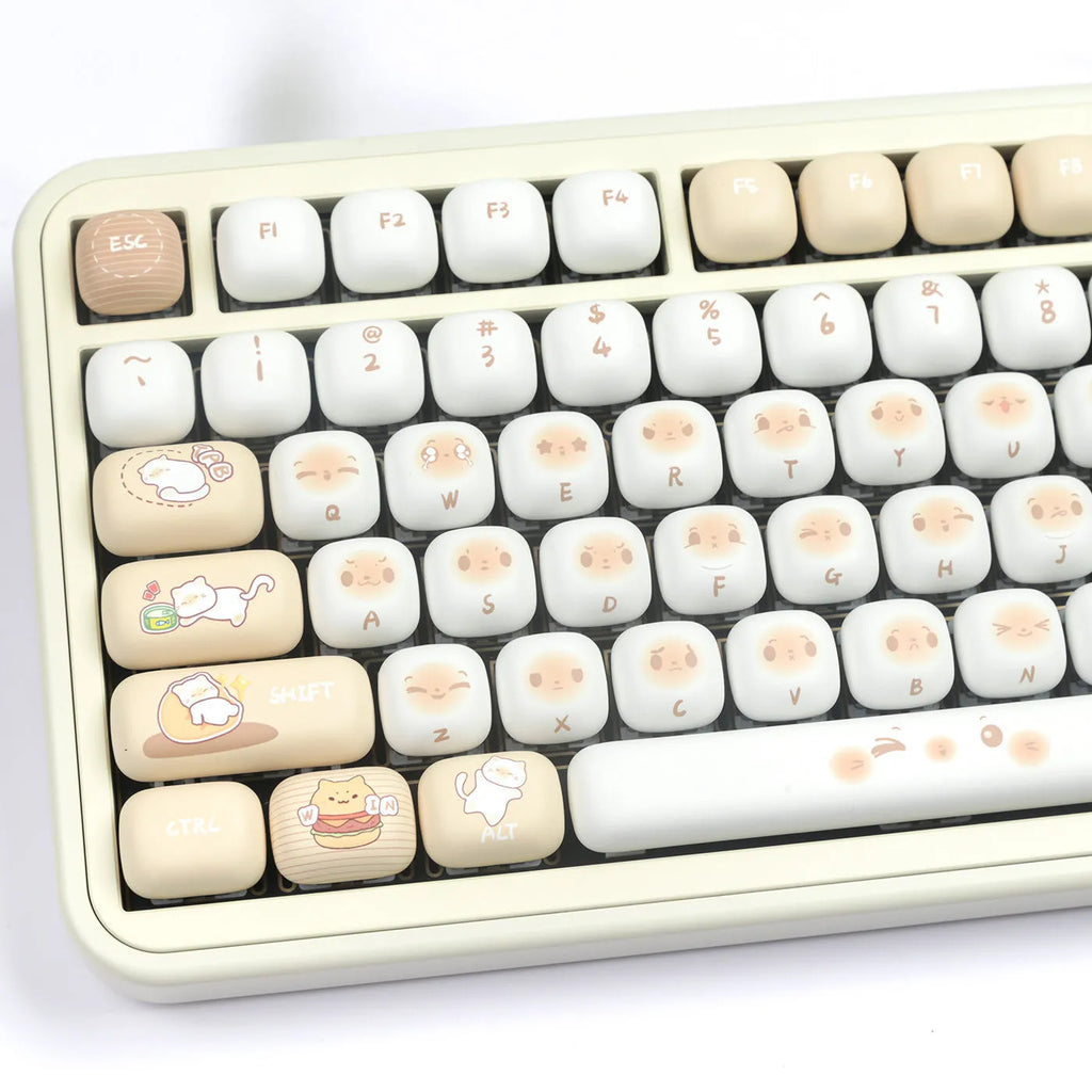 PBT mechanical keyboard keycap set with steampunk cat designs and 7u spacebar