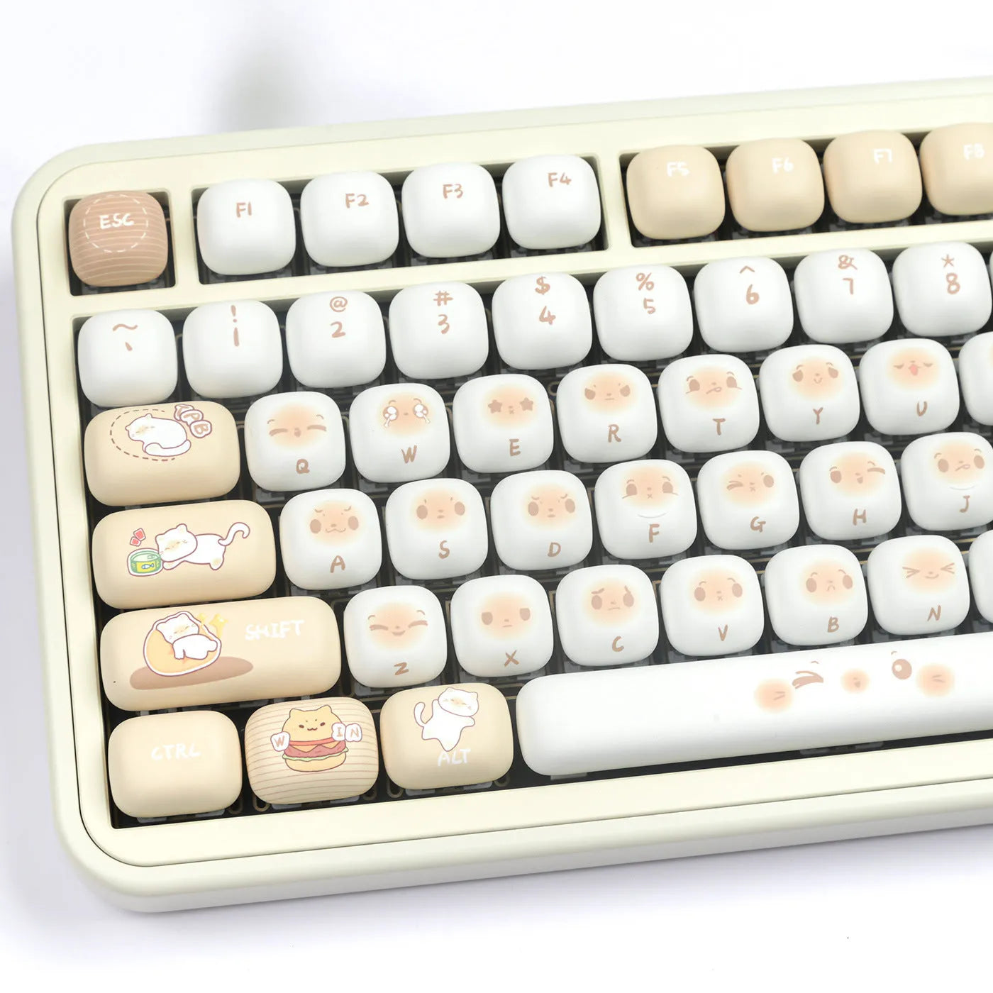 PBT mechanical keyboard keycap set with steampunk cat designs and 7u spacebar