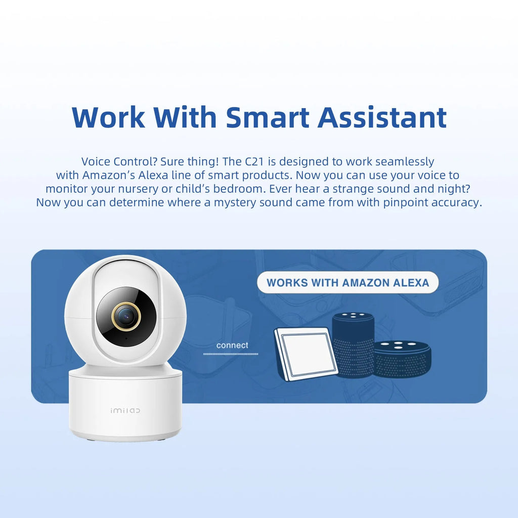 IMILAB C21 2.5K indoor WiFi security camera in white with 360-degree view and IR night vision